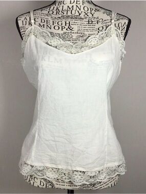Creamy 100% cotton lace camisole spaghetti straps vintage fairy XL y2k